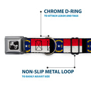 Dog Bone Seatbelt Buckle Collar - North Carolina Flag Distressed/Black