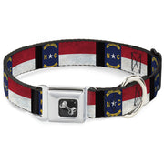 Dog Bone Seatbelt Buckle Collar - North Carolina Flag Distressed/Black