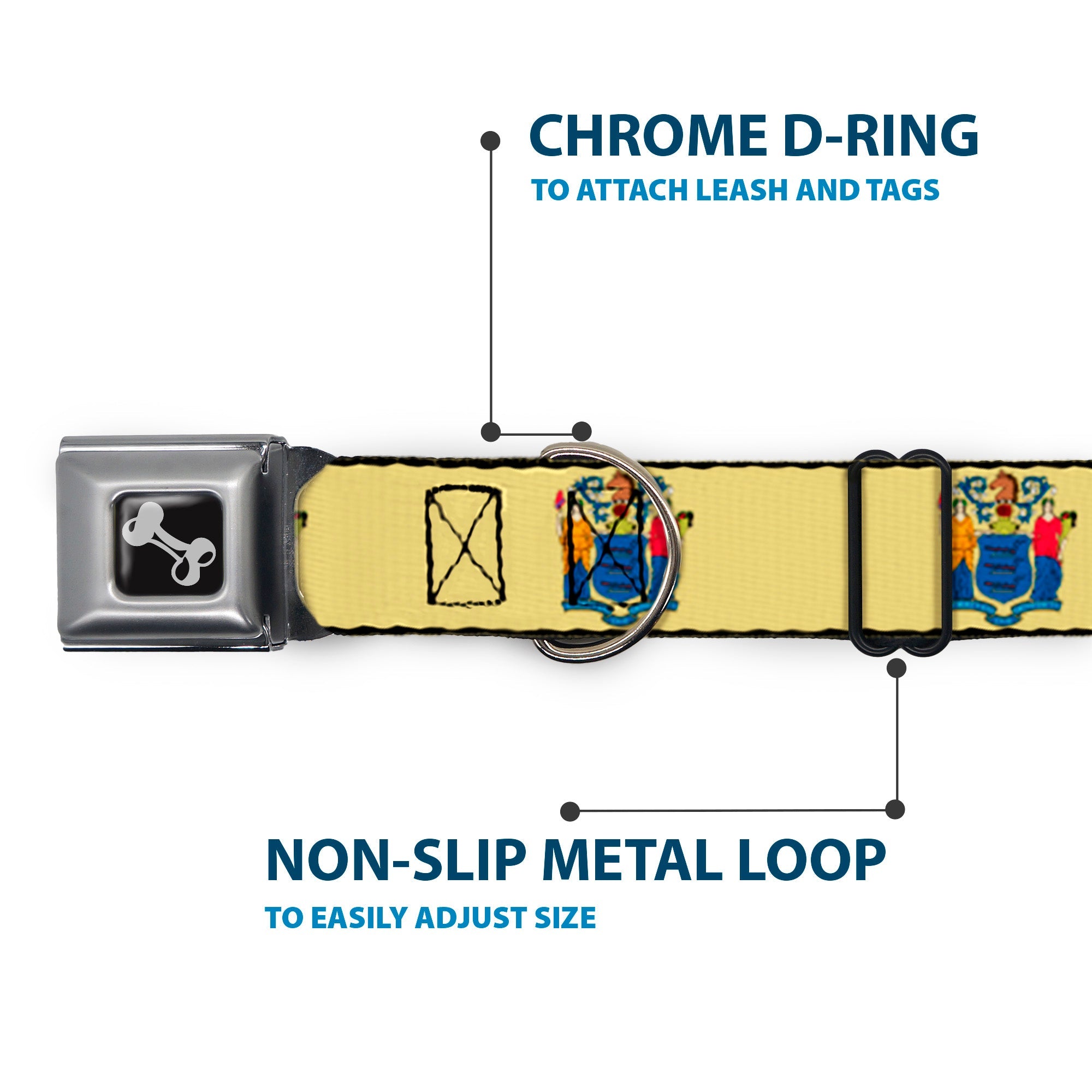 Dog Bone Seatbelt Buckle Collar - New Jersey Flag