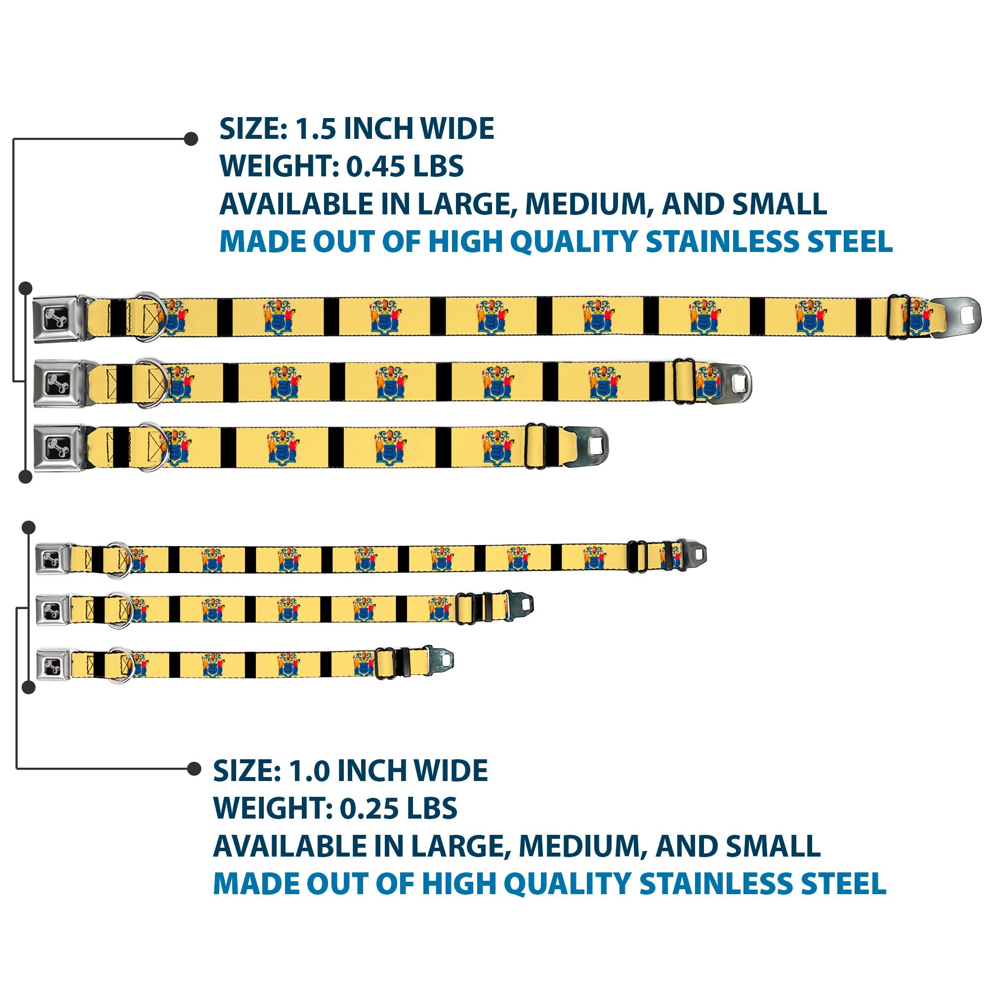 Dog Bone Seatbelt Buckle Collar - New Jersey Flags/Black