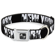 Dog Bone Seatbelt Buckle Collar - NEW YORK Bold/Skyline Silhouette Black/White/Black