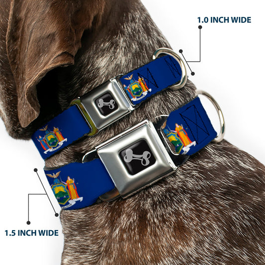 Dog Bone Black/Silver Seatbelt Buckle Collar - New York Flag Continuous