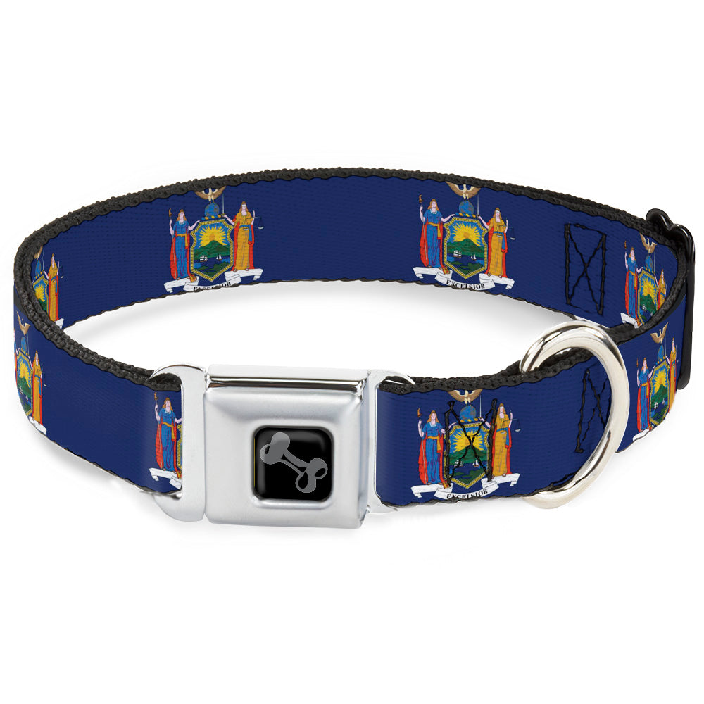Dog Bone Black/Silver Seatbelt Buckle Collar - New York Flag Continuous