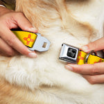 Dog Bone Black/Silver Seatbelt Buckle Collar - New Mexico Flag Yellow/Red