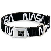 Dog Bone Black/Silver Seatbelt Buckle Collar - NASA Text Black/White