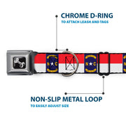 Dog Bone Black/Silver Seatbelt Buckle Collar - North Carolina Flag Continuous Repeat