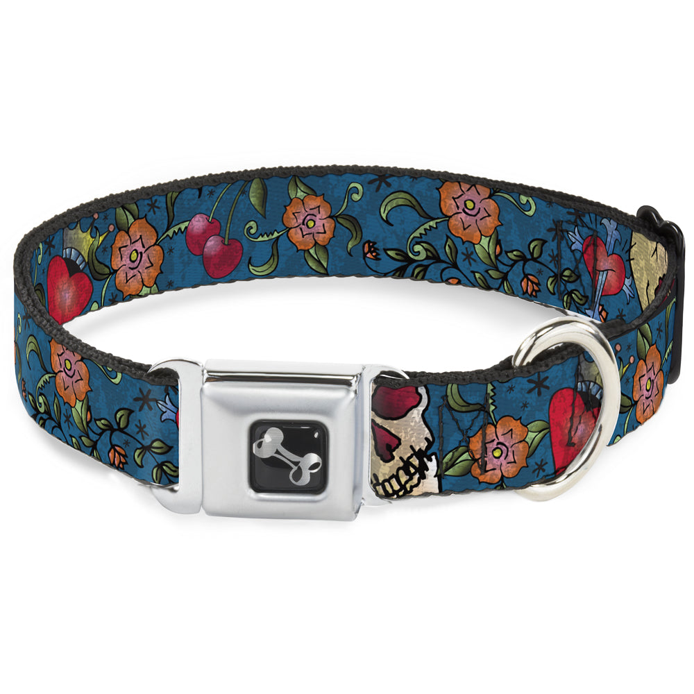 Dog Bone Seatbelt Buckle Collar - Only God Can Judge Me CLOSE-UP Blue