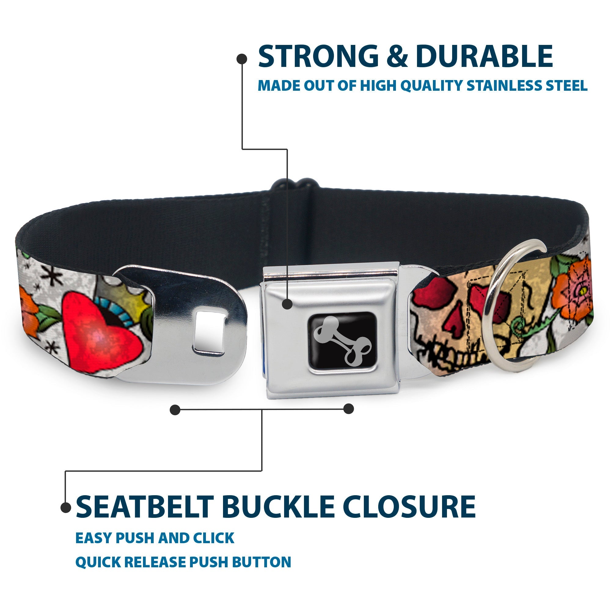Dog Bone Seatbelt Buckle Collar - Only God Can Judge Me CLOSE-UP White