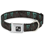 Dog Bone Seatbelt Buckle Collar - Owls in Trees Turquoise