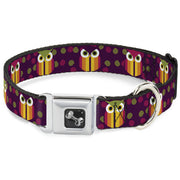 Dog Bone Seatbelt Buckle Collar - Owls Striped w/Swirls Purple
