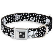Dog Bone Seatbelt Buckle Collar - Owl Expressions Black/White