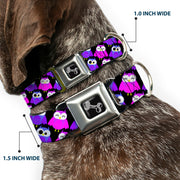 Dog Bone Seatbelt Buckle Collar - Owl Eyes Black/Purples/Pinks