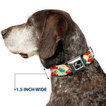 Dog Bone Seatbelt Buckle Collar - Owl Eyes Yellow/Reds/Blues