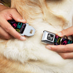 Dog Bone Seatbelt Buckle Collar - Owl Sketch Black/Multi Color
