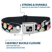 Dog Bone Seatbelt Buckle Collar - Owl Sketch Black/White/Multi Color