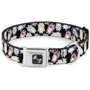 Dog Bone Seatbelt Buckle Collar - Owl Sketch Black/White/Multi Color