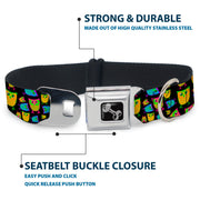 Dog Bone Seatbelt Buckle Collar - Owls Black/Multi Neon