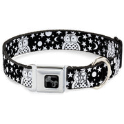 Dog Bone Black/Silver Seatbelt Buckle Collar - Owls Black/White2