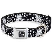 Dog Bone Seatbelt Buckle Collar - Owls Black/White3