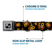 Dog Bone Seatbelt Buckle Collar - Owls Scattered Black/Brown/Yellow