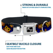 Dog Bone Seatbelt Buckle Collar - Owls Scattered Black/Blue-Fade/Yellow