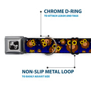 Dog Bone Seatbelt Buckle Collar - Owls Scattered Black/Blue-Fade/Yellow