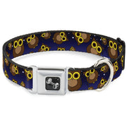 Dog Bone Seatbelt Buckle Collar - Owls Scattered Black/Blue-Fade/Yellow