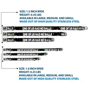 Buckle-Down Seatbelt Buckle Dog Collar - ONE OF US HAS NO BALLS/Balls Black/Multi Color/White
