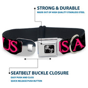 Buckle-Down Seatbelt Buckle Dog Collar - ONE OF US IS A BITCH Crown/Paws Black/Gray/Pink
