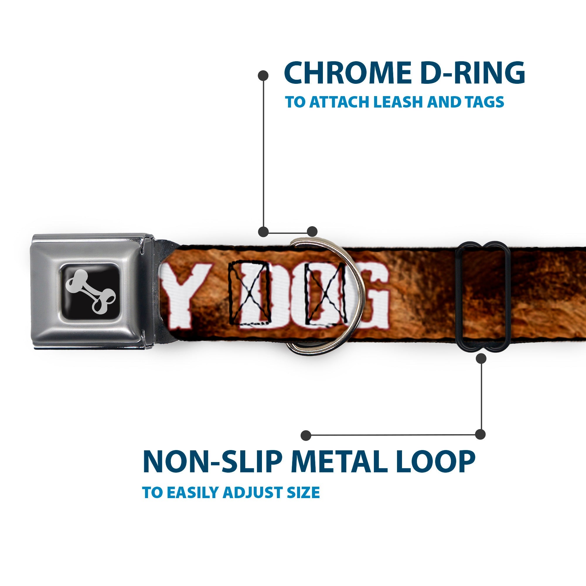 Buckle-Down Seatbelt Buckle Dog Collar - ONE OF US IS A DIRTY DOG/Fur Brown/White