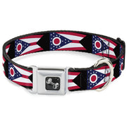 Dog Bone Seatbelt Buckle Collar - Ohio Flag Repeat Black