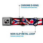 Dog Bone Seatbelt Buckle Collar - Ohio Flags Stacked