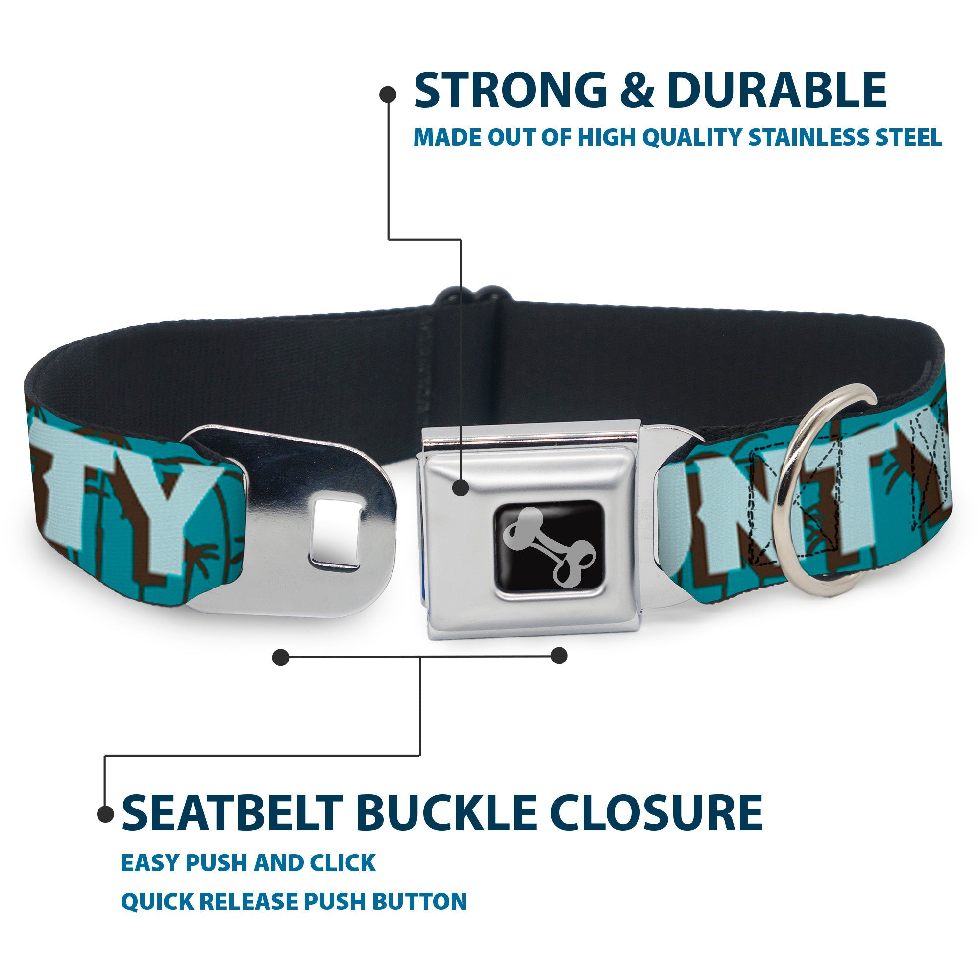 Dog Bone Seatbelt Buckle Collar - ORANGE COUNTY/Palm Trees Blue/Brown/Light Blue