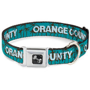Dog Bone Seatbelt Buckle Collar - ORANGE COUNTY/Palm Trees Blue/Brown/Light Blue