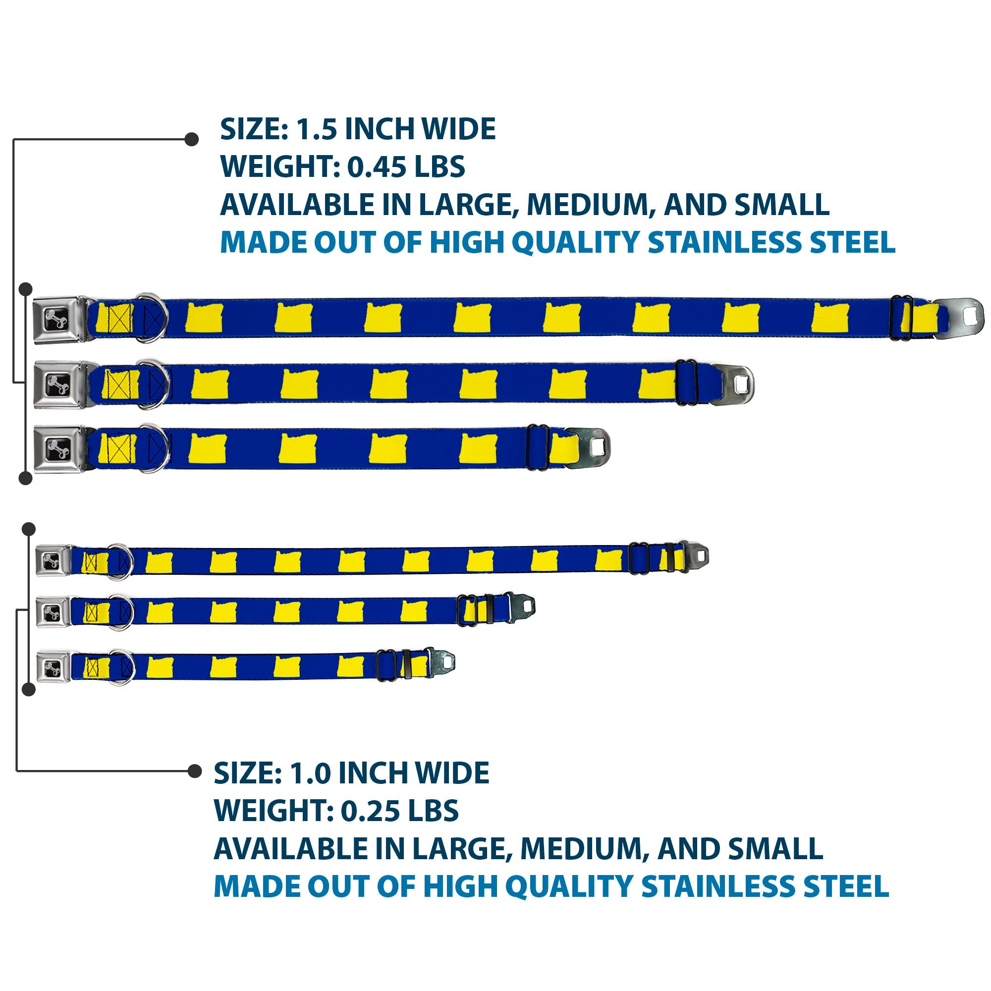 Dog Bone Seatbelt Buckle Collar - Oregon State Silhouette Blue/Yellow
