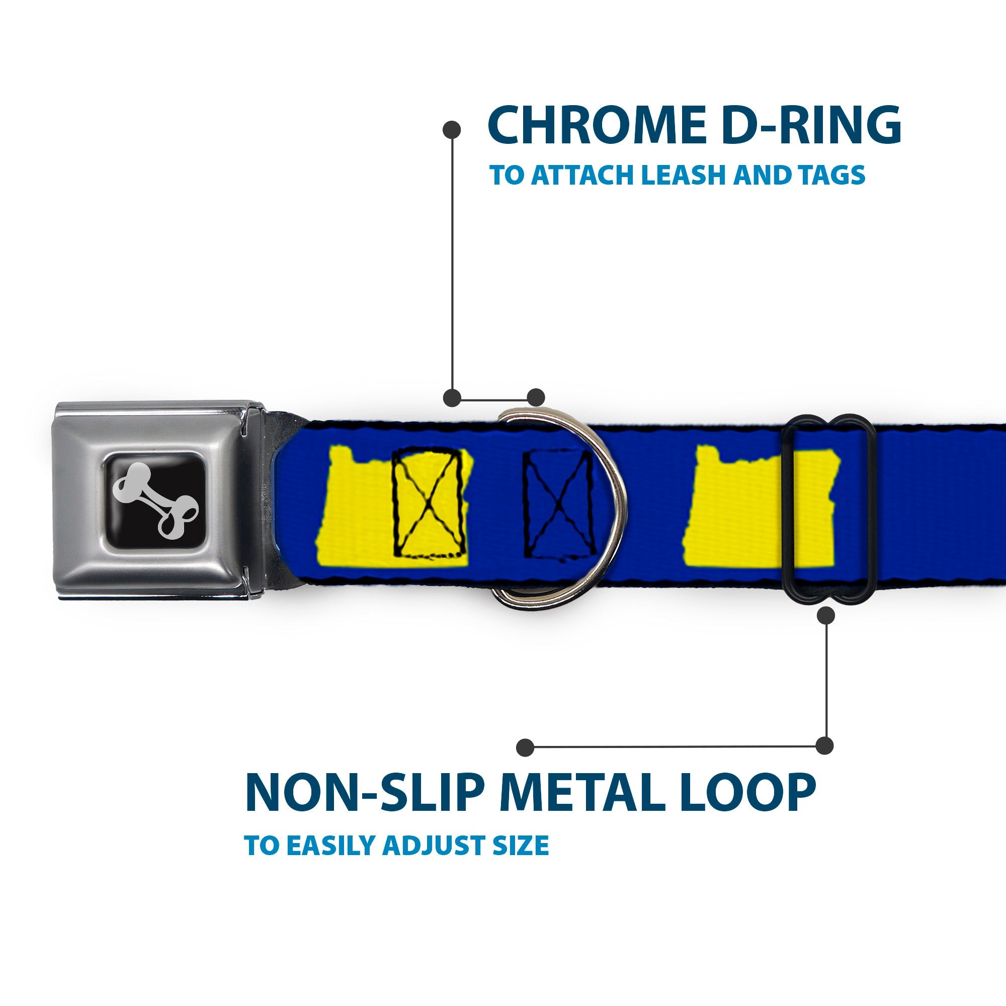 Dog Bone Seatbelt Buckle Collar - Oregon State Silhouette Blue/Yellow