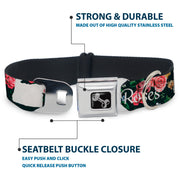 Dog Bone Seatbelt Buckle Collar - Oregon Silhouette/PORTLAND OREGON-CITY OF ROSES Roses/White