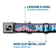 Dog Bone Seatbelt Buckle Collar - Oregon MT. HOOD Scenery Blues/Purples/Black/White