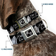 Dog Bone Black/Silver Seatbelt Buckle Collar - ONLY GOD CAN JUDGE ME Script/Praying Hands Black/White