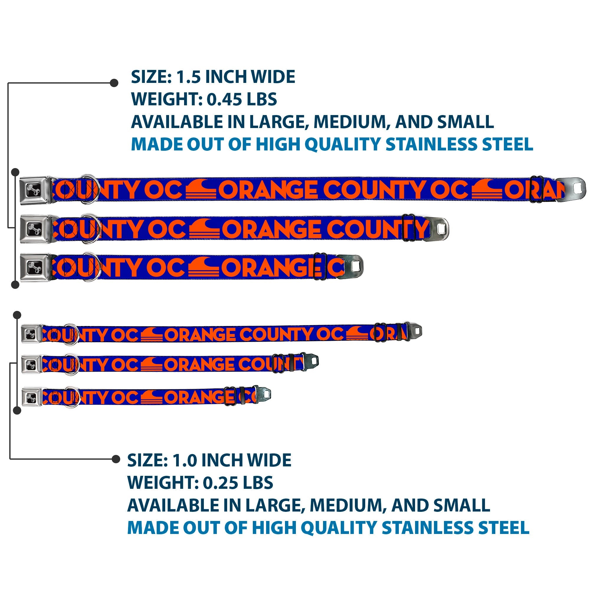 Dog Bone Seatbelt Buckle Collar - ORANGE COUNTY/Wave Icon Blue/Orange