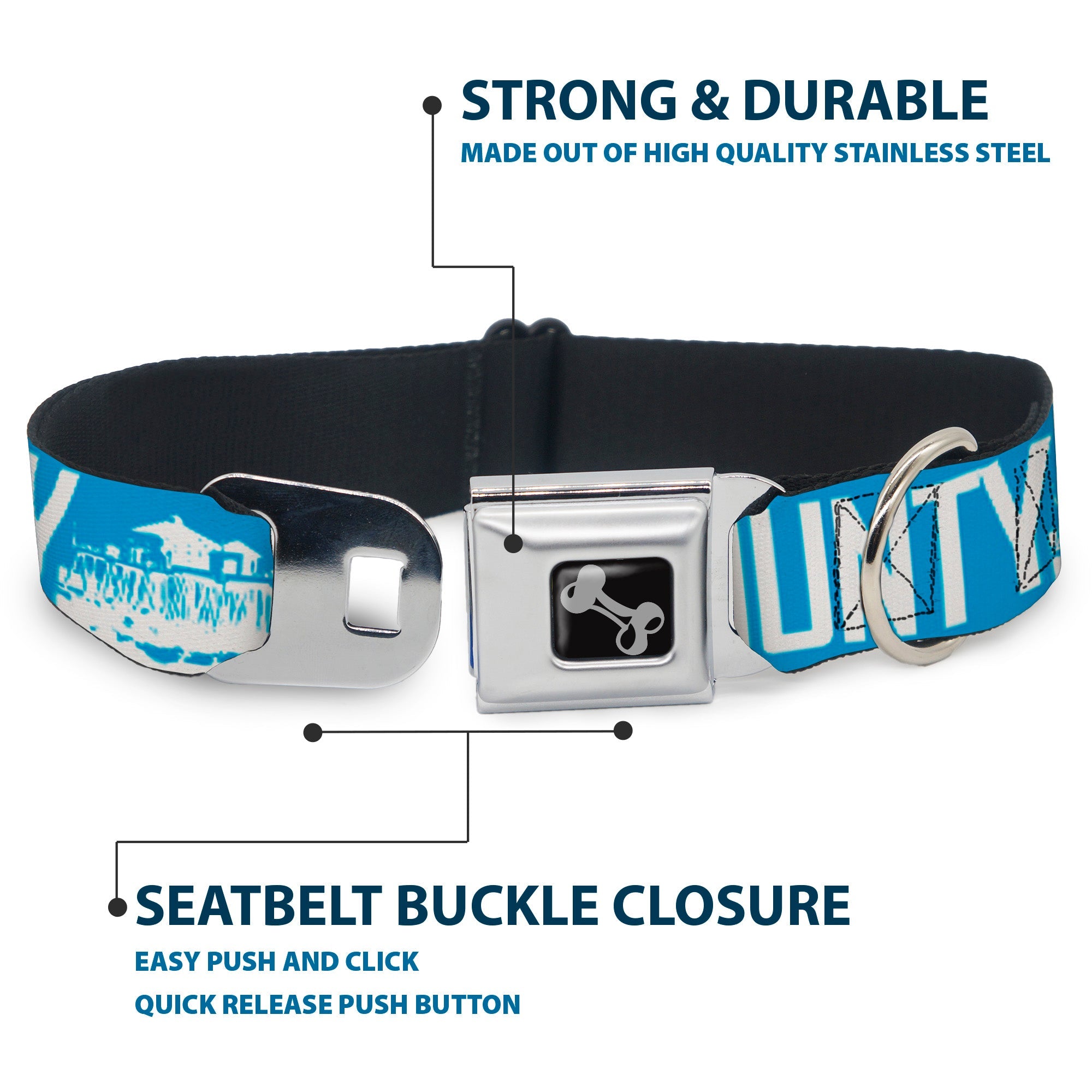 Dog Bone Seatbelt Buckle Collar - ORANGE COUNTY/Pier Scene Blue/White