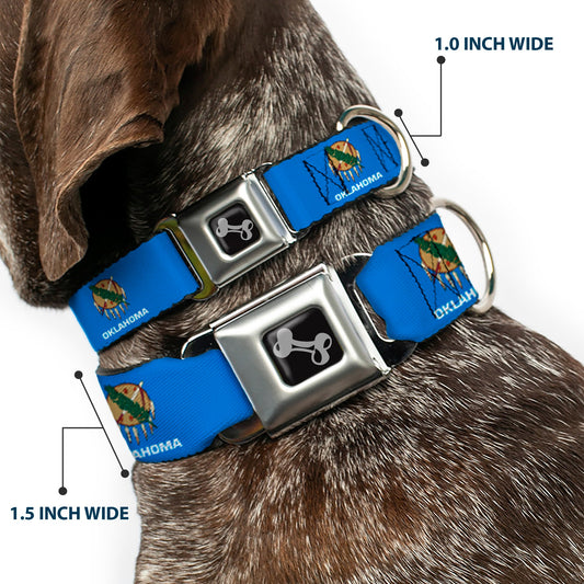 Dog Bone Black/Silver Seatbelt Buckle Collar - Oklahoma State Flag Sky Blue/White