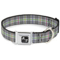 Load image into Gallery viewer, Dog Bone Seatbelt Buckle Collar - Plaid Gray/Multi Neon
