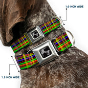Dog Bone Seatbelt Buckle Collar - Plaid Black/Multi Neon