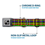 Dog Bone Seatbelt Buckle Collar - Plaid Black/Multi Neon