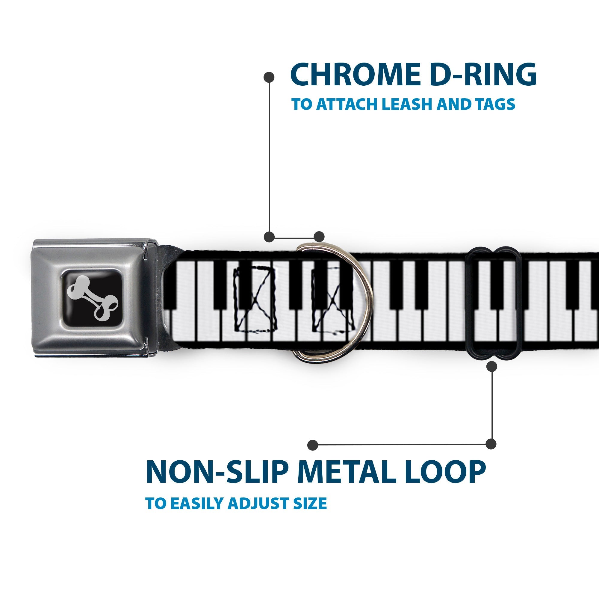 Dog Bone Seatbelt Buckle Collar - Piano Keys
