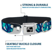 Dog Bone Seatbelt Buckle Collar - Peace Dots White/Blue