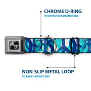 Dog Bone Seatbelt Buckle Collar - Peace Dots White/Blue