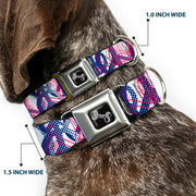 Dog Bone Seatbelt Buckle Collar - Peace Mixed White/Blue/Pink