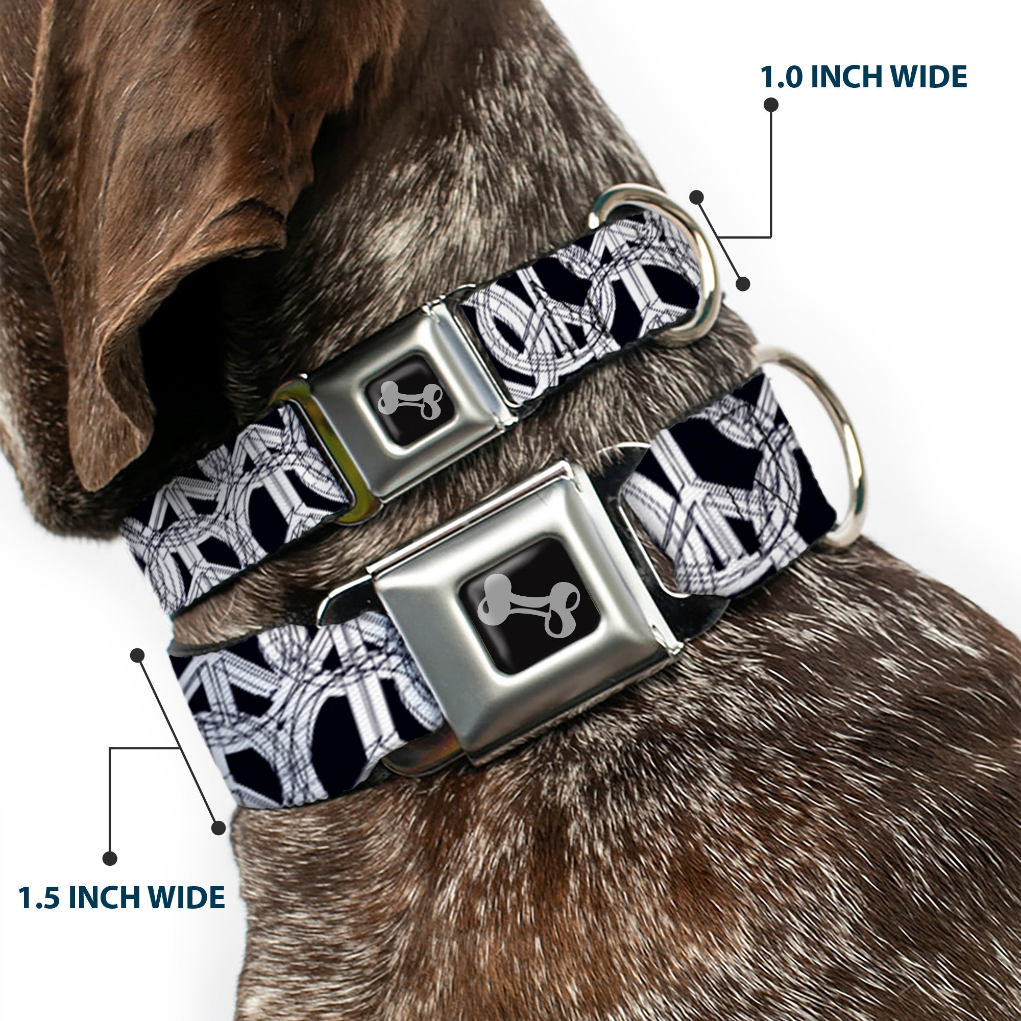 Dog Bone Seatbelt Buckle Collar - Peace Sketch Black/White